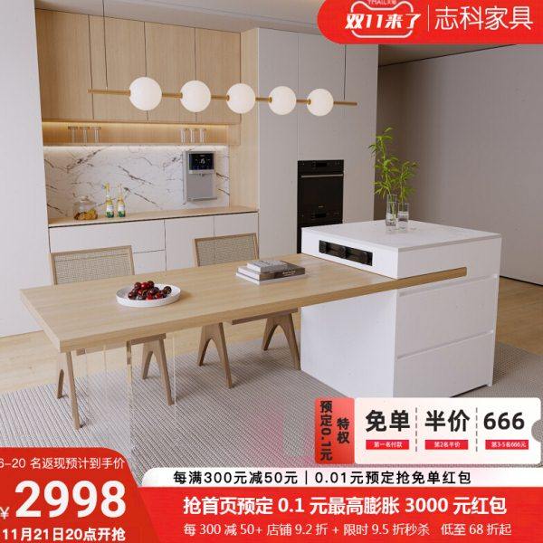 悬浮岩板岛台餐桌一体实木小户型储物家用中岛台透明亚克力饭桌椅,住宅家具,岛台,淘宝优惠券,粉丝福利购,淘宝优惠卷