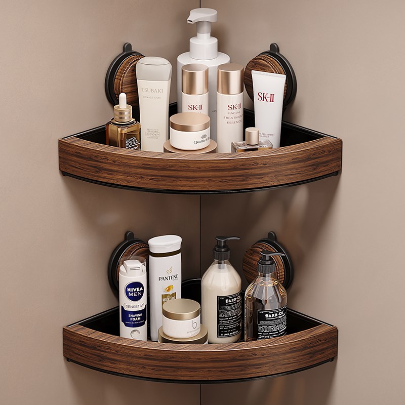 胡桃木吸盘置物架m浴室厕所卫生间架子免打孔收纳淋浴洗手间三角