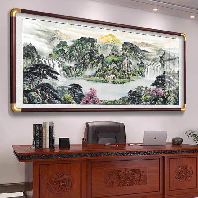 2025新款山水靠山图聚宝盆生财挂画客厅沙发背景墙装饰办公室字画