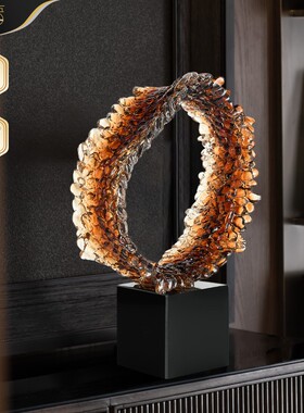 新中式树脂圆环摆件展厅酒店售楼处客厅别墅玄关隔断书柜软装饰品