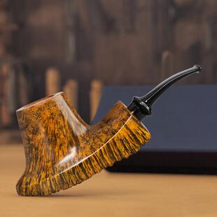 石楠木烟斗3mm带瘤皮手工实木军插款 烟具热销 过滤芯男士
