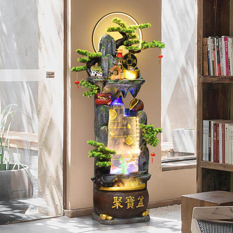 假山流水摆件循环水办公室招财造景装饰品阳台喷泉水车轮开业礼物