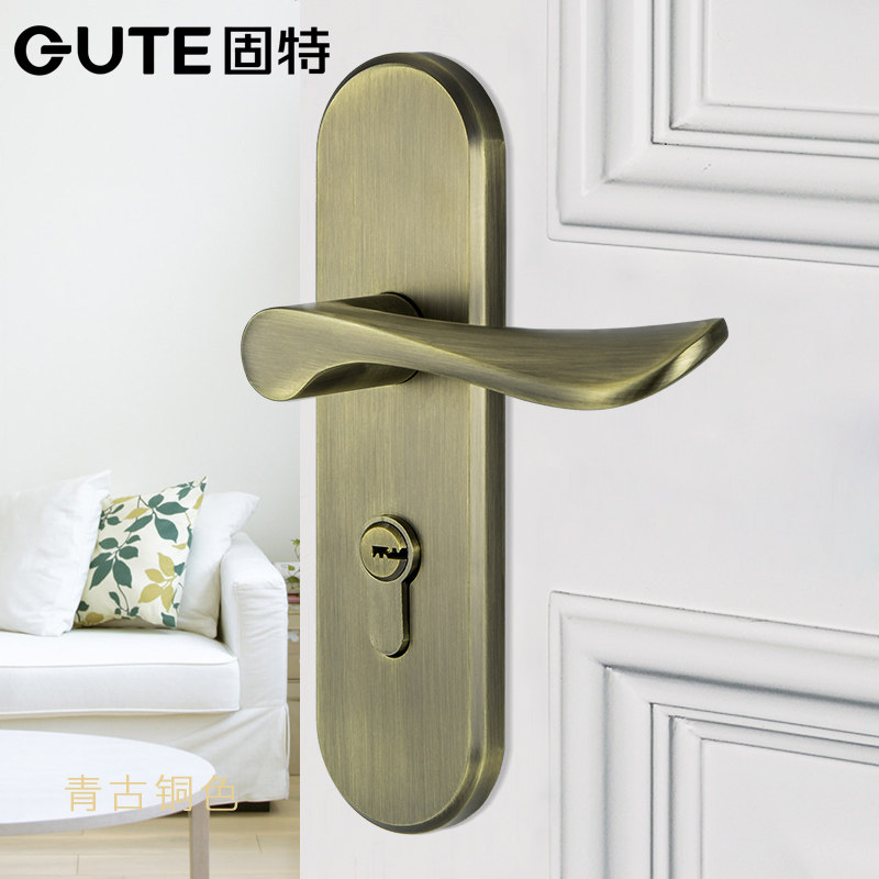 固特 室内单舌门锁 黑色简约房门锁 木门执手锁卧室锁具  三件套