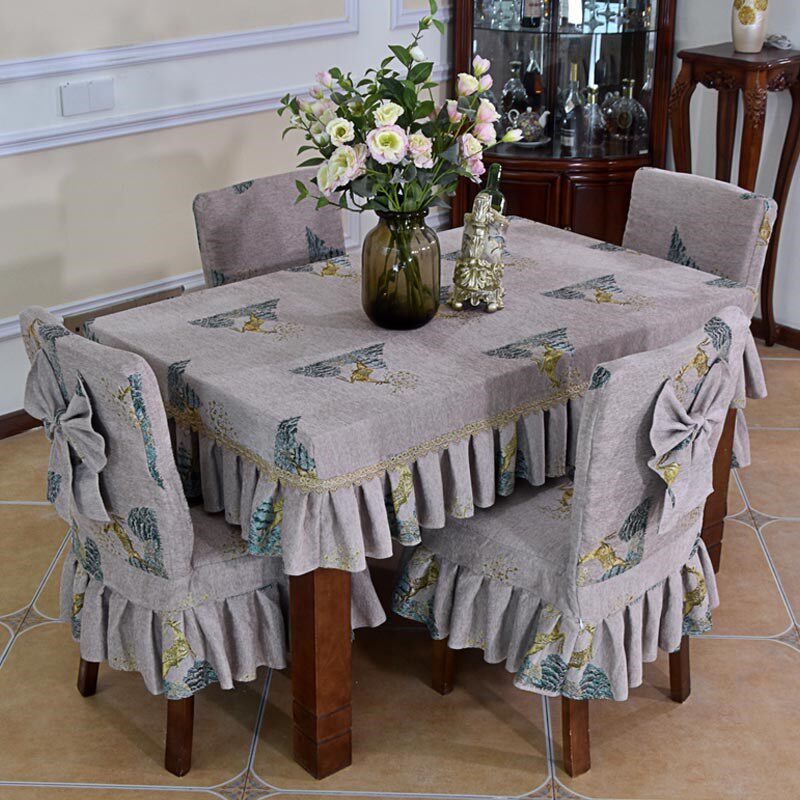 欧式桌椅套装罩布艺轻奢餐桌椅套子连体蝴蝶结椅子套方凳套罩全包