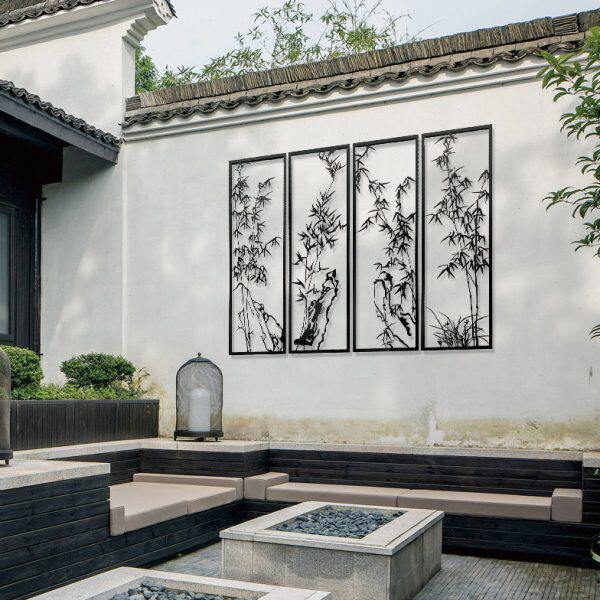 新中式立体竹叶画壁挂墙面装饰挂件禅意餐厅别墅室内室外金属壁饰