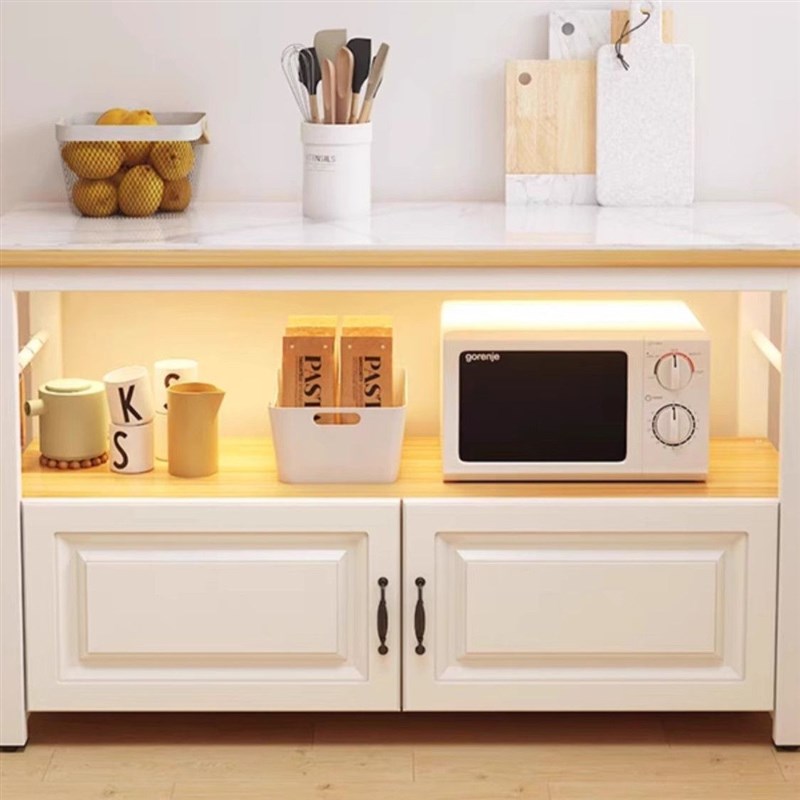 岩板切菜落地置物架家用微波炉厨房操作台双层通用储物柜组合橱柜