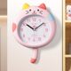 喵咪卡通创意免打孔客厅卧室儿童房幼儿园钟表挂钟可爱时尚 装 饰表