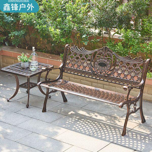 公园椅户外长椅铸铝休息凳子休闲三人坐室外露天靠背座椅躺床泳池