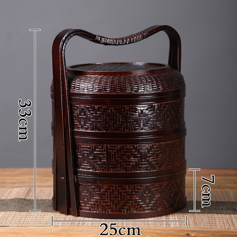 复古手工竹编食盒双层多层月饼篮提篮送餐篮家用酒店篮子拍摄道具