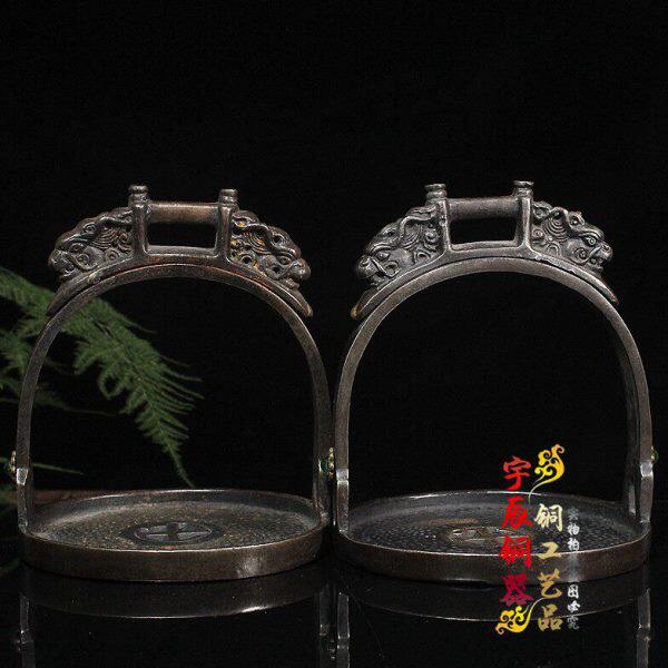 复古老玄铁龙头马镫一对马具马术用品蒙古马登马匹装备马蹬工艺品