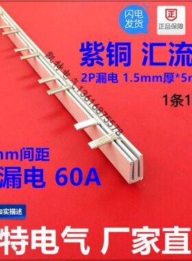 C65-2P漏电 60A汇流排（72间距） 紫铜1.5厚*5mm宽 C65型 KT020