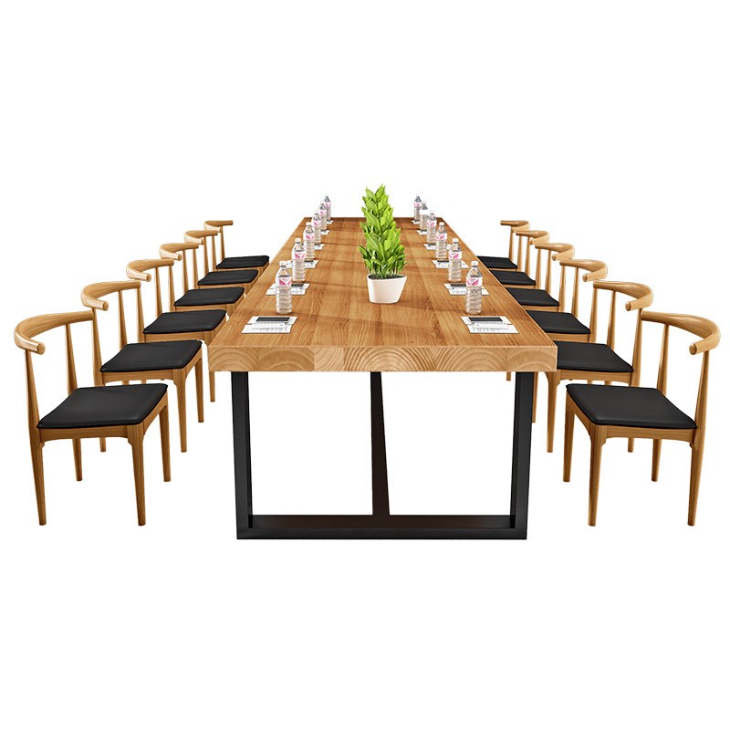 原木办公室会议桌长桌简约现代长方形实木桌子职员洽谈桌椅组合