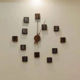 北欧简约现代大尺寸挂表实木指针大扭力石英配件黑胡桃木刻度钟针