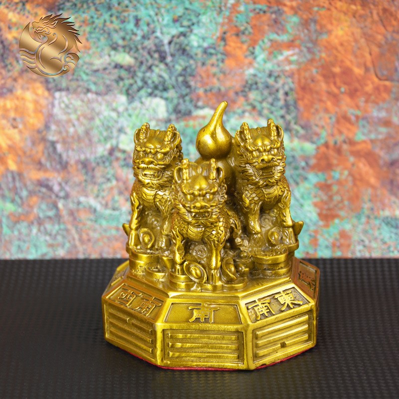 宏达 全黄铜三火麒麟家居办公室玄关火麒麟装饰品铜器摆件