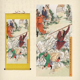 水浒传人物画像卷轴画鲁智深大闹五台山装饰画林冲棒打洪教头挂画