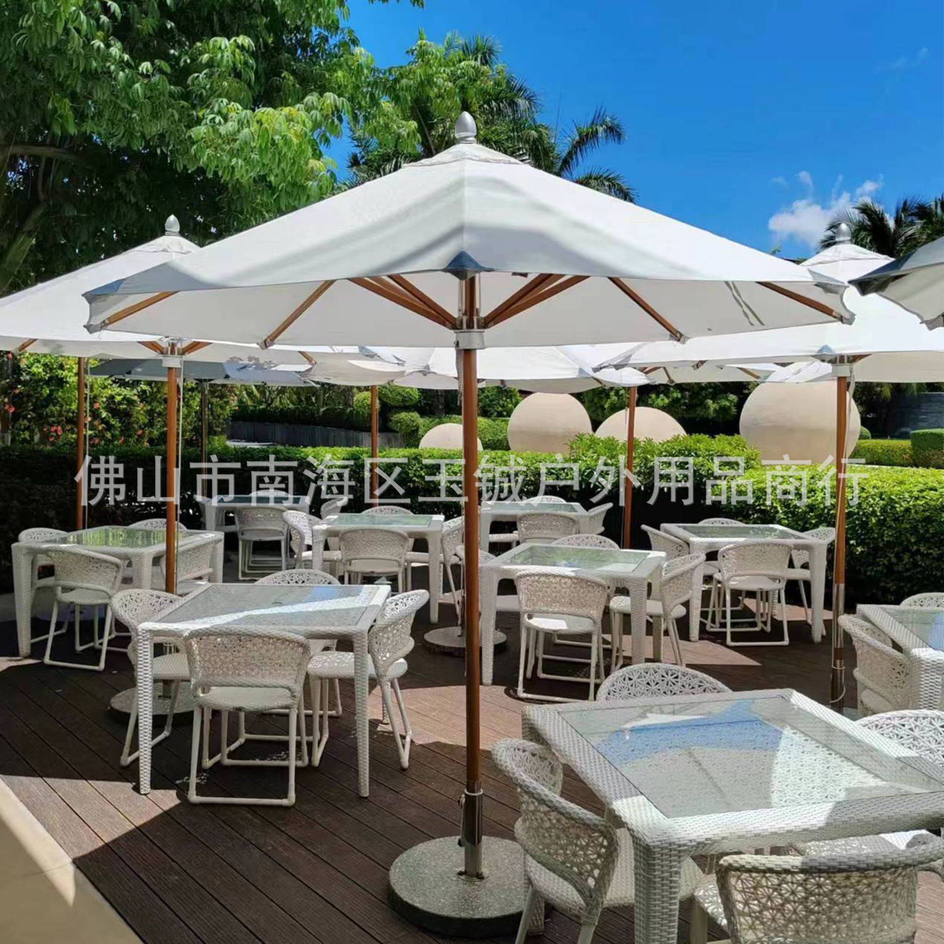 户外圆形中柱伞木纹碳纤维伞架景观庭院花园沙滩伞中心杆遮阳伞