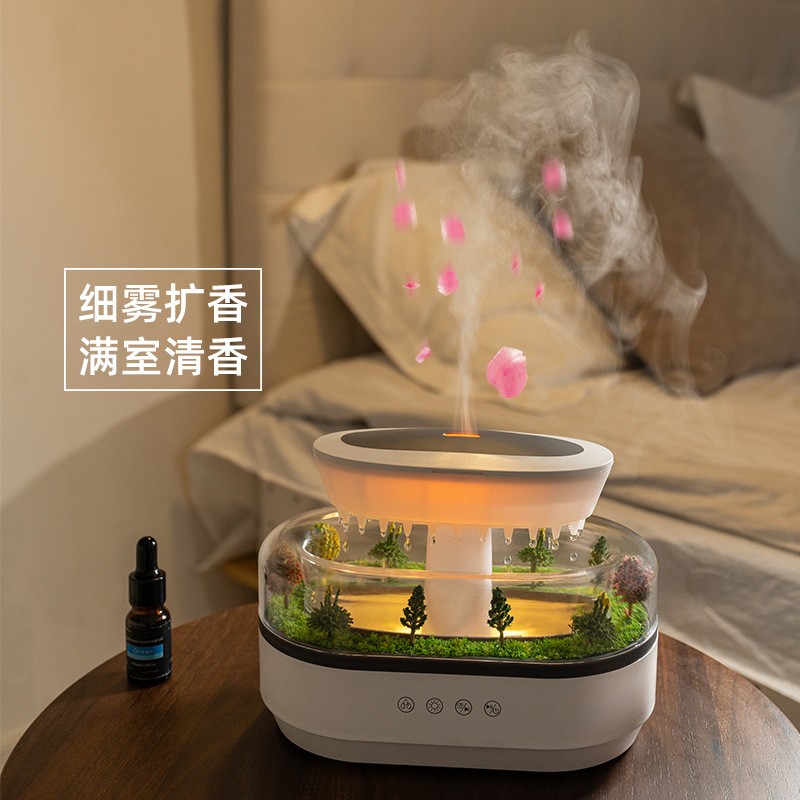 新款静音微景观香薰加湿器 家用桌面带白噪音小型雨滴加湿香薰机