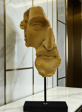极简抽象人面雕塑摆件 金色质感 家居艺术装饰工艺品