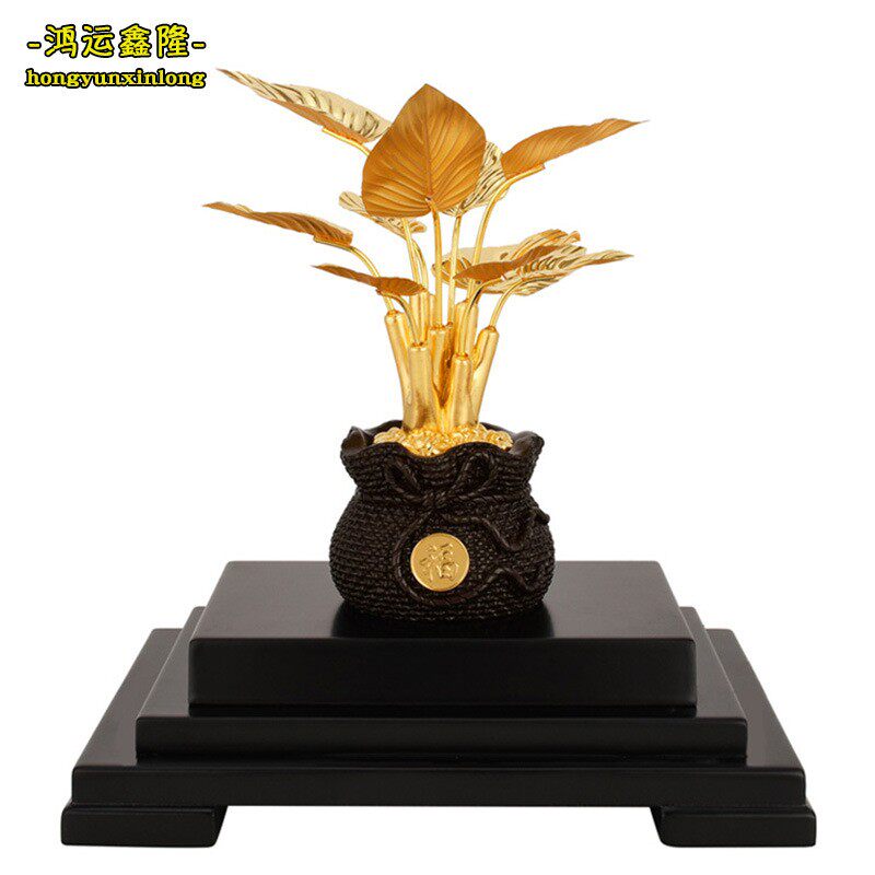 繁荣兴旺足金金箔家居装饰摆件金箔常青树招财摆件开业乔迁纪念品