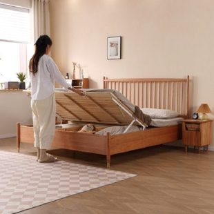 北欧全实木箱体床高脚离地高箱储物床白蜡木床侧开收纳储物双人床