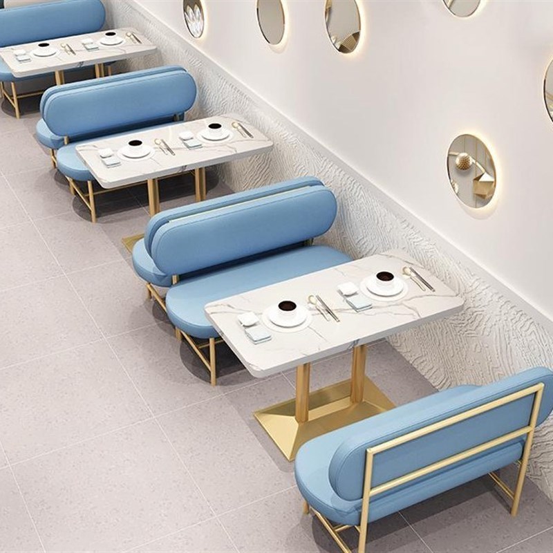 9U定 制时尚轻奢铜色椭圆形卡座沙发小吃快餐店茶饮店休闲桌椅组