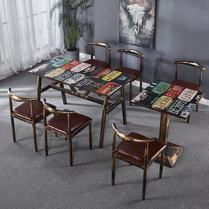 商用复古主题快餐桌椅组合早餐食堂餐桌椅大排档面馆小吃饭店桌椅