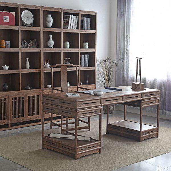 禅意新中式画桌画案黑胡桃木办公桌书桌书法桌老榆木明式家具实木