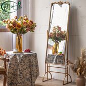 法式 仿古铜镜入户落地镜茶餐厅氛围感拍照镜子卧室客厅铁艺试衣镜