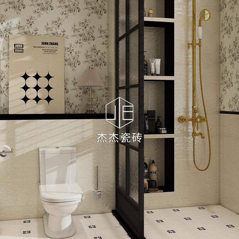 法式复古珍珠釉卫生间瓷砖奶白色手工砖大H砖400X800浴室厨房墙砖