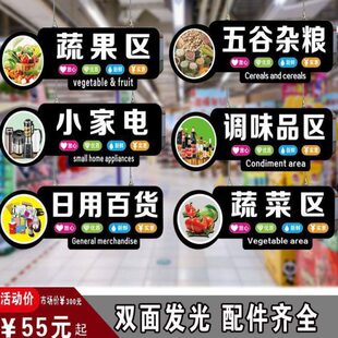 异形超市发光灯箱商场区域分类牌悬挂标牌吊牌吊楣蔬果发光字