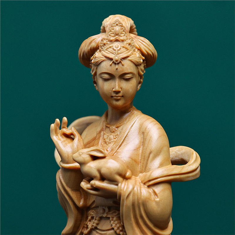 正宗小叶黄杨木雕飞天嫦娥月宫仙子嫦娥奔月古代美女家居中式摆件
