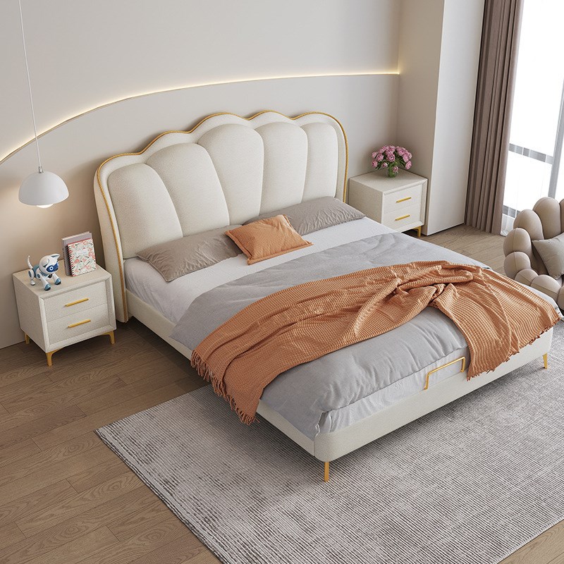 包床花瓣简约床风5双人床米双人奶油床软皮床18物储1抓少女猫皮软