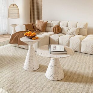 奶油风茶几组合客厅家用轻奢现代侘寂风小户型圆形网红民宿边几