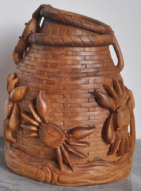古风摆件【竹根雕蟹篓】纯手工雕刻中式装饰国风摆设 乔迁礼物
