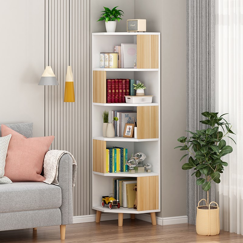 W8客厅时尚家用轻奢实木墙角柜落地书架沙发拐角边角扇形直角