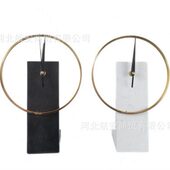 现简约创意极简大理石金属时钟摆件样板房桌面卧室书架实用器