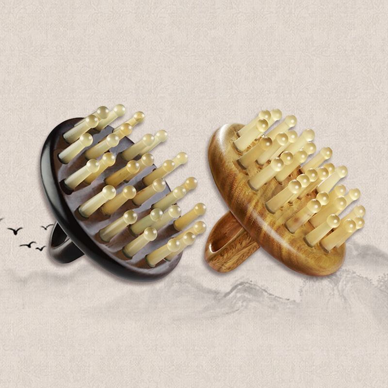 牛角按摩梳头部经络梳28钉指环牛角梳子头疗馆专用洗头梳工厂