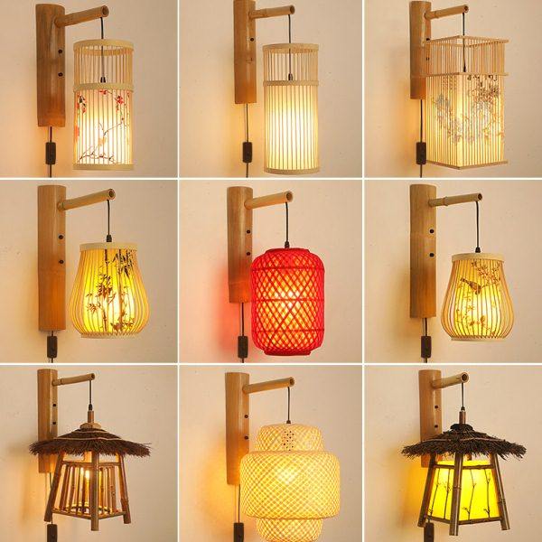 中式灯笼竹艺吊灯包厢竹编壁灯餐厅饭店卧室阳台过道茶楼民宿灯具