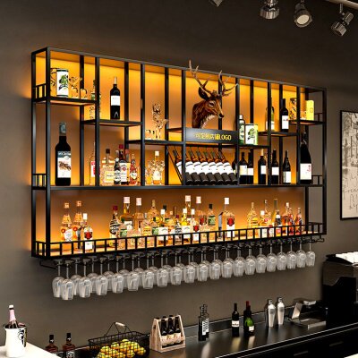 吧台酒柜靠墙壁挂式置物架工业风酒吧铁艺展示架创意餐厅红酒架子