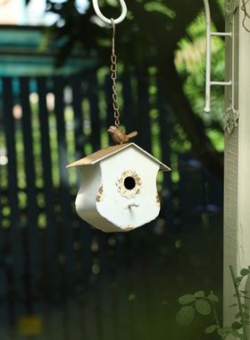 森得源铁艺复古花园鸟屋挂件摆饰室内外庭院静物装饰吊饰造景摆件