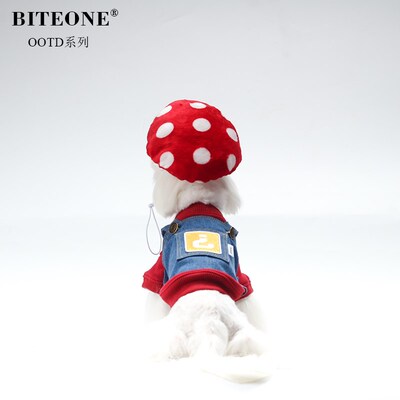 BITEONE【电玩乐园】狗狗猫咪衣服320g卫衣+牛仔吊带+蘑菇帽