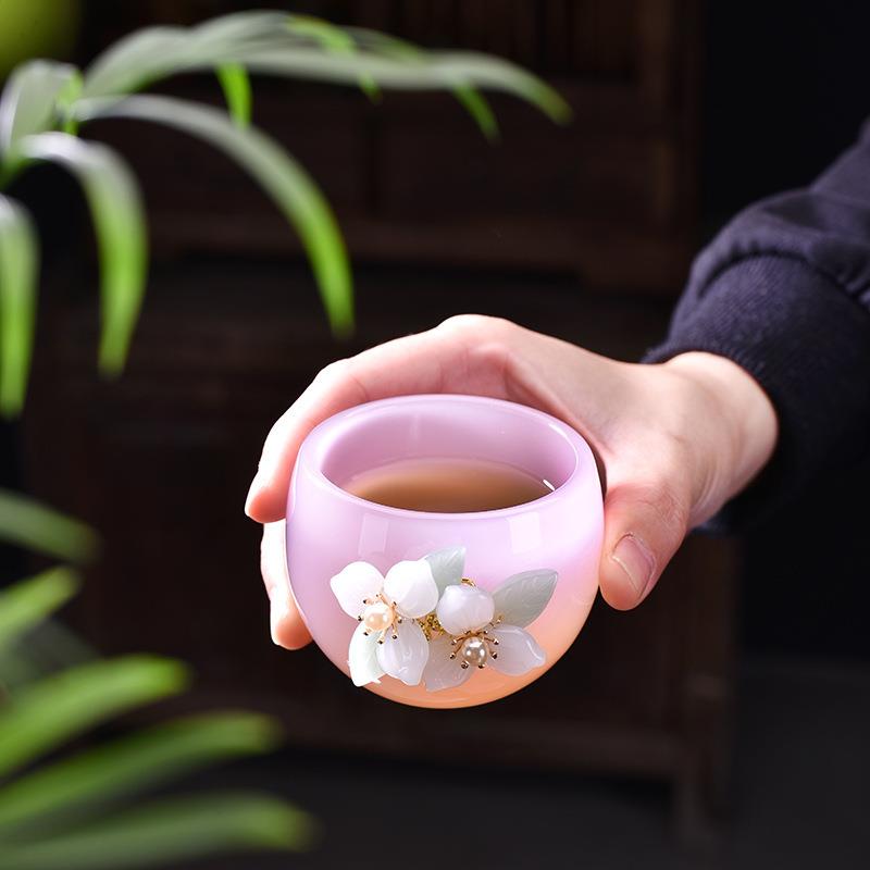 琉璃粉色女士茶杯陶瓷茶具冰花主人杯个人专用茶盏单杯子禅定杯
