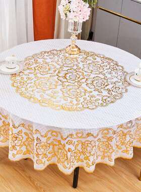 欧式烫金台布塑料家用PVC圆桌布防水防烫防油酒店餐桌布厂家