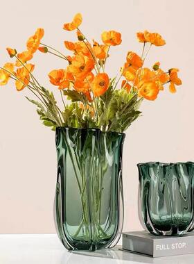 绿色琉璃花瓶摆件现代简约轻奢样板房客厅餐桌插干花玻璃软装饰品