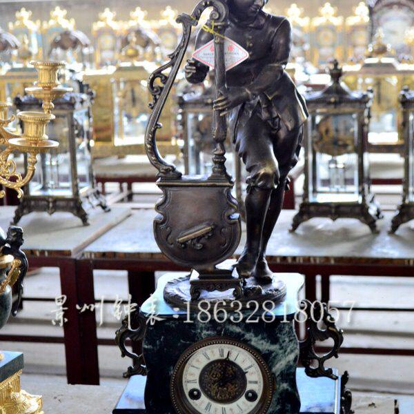 古钟 机械铜座钟 天然大理石 古典钟表 发条上弦 仿古董 电影道具