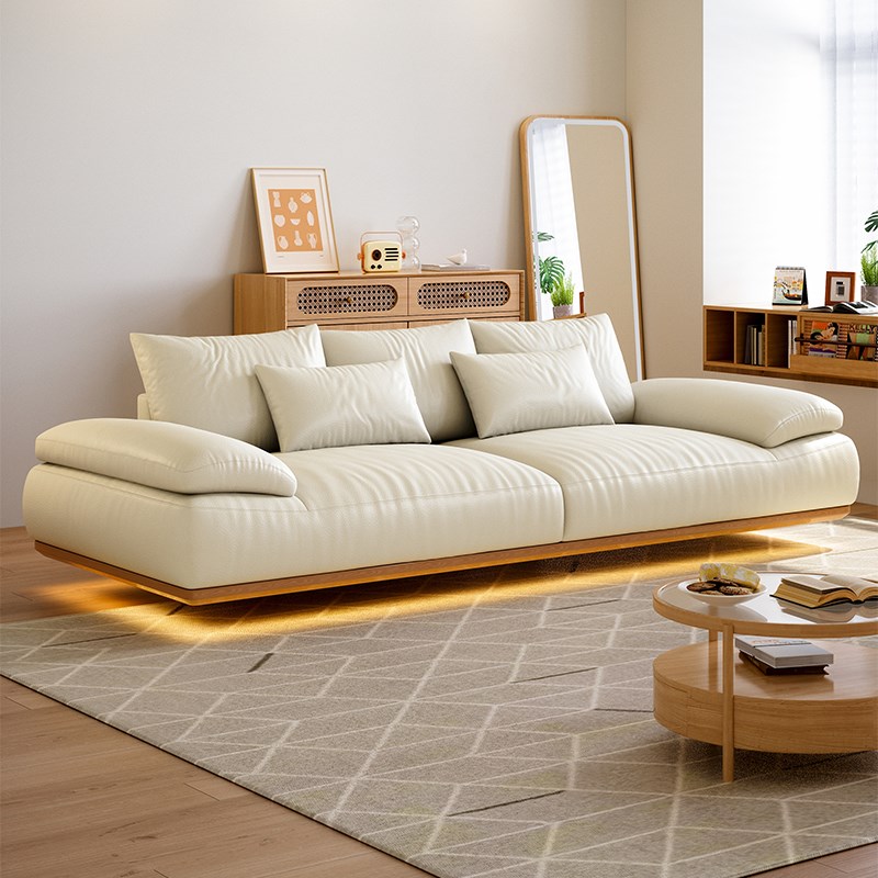 悬浮沙发真皮现代简约大小户型奶油风客I厅直排头层牛皮原木风沙