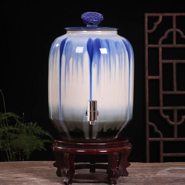 陶瓷水缸带龙头家用储水用厨房净水桶客厅大号太岁缸茶水缸储水罐