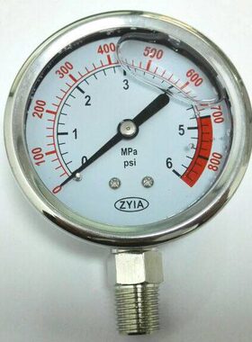 油压压力表 防震振表 zyia 0-6mpa～800psi 直径61mm ZG1/4 Φ13