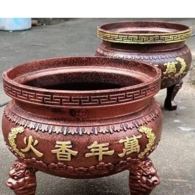 大型香炉寺庙生铁铸造双龙圆形特大号室内家用祠堂案桌插香供奉鼎