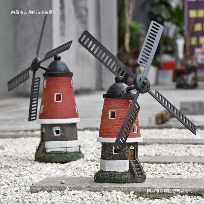 欧式复古太阳能创意风车摆件酒吧电视柜咖啡馆装饰品模型工艺道具